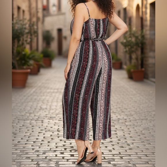 NEW| 1X-3X| Zen Bohemian Poppy BohoChic WideLegged TieWaist Jumpsuit - Picture 5 of 14